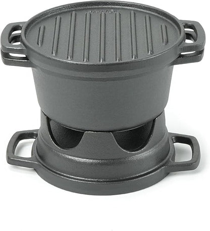 HAWOK 6 Piece Stove Set, Potable Cast Iron Charcoal Grill Stove with 1QT Dutch Oven, with Multipurpose Lid, Five-Leg Buffet Tray, Multipurpose Mini BBQ Stove Set