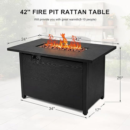 42 Inch Propane Fire Pit Table, 50,000 BTU Outdoor Gas Fire Pits with Removable Lid, 2 in 1 Rectangular Firepit Table for Outside Patio Deck and Garden (Black)