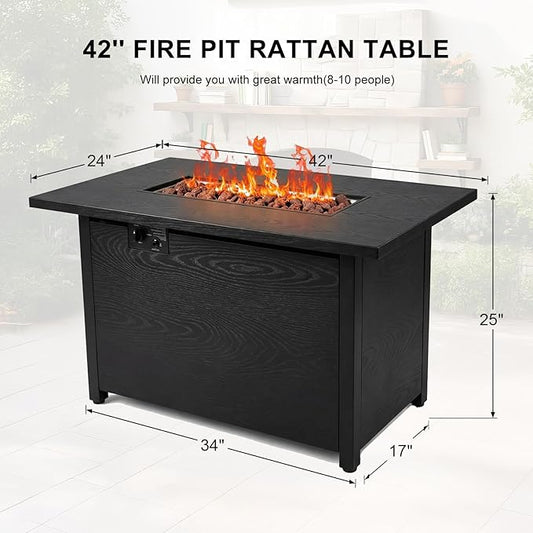 42 Inch Propane Fire Pit Table, 50,000 BTU Outdoor Gas Fire Pits with Removable Lid, 2 in 1 Rectangular Firepit Table for Outside Patio Deck and Garden (Black)