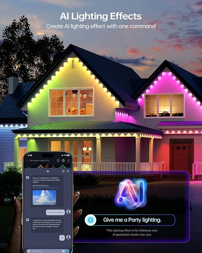 ASAHOM Permanent Outdoor Lights Pro S108B, 100FT with 72 RGBCW LEDs, White | Up to 70lm, WLED Integrated, 30,000 Dynamic Effects, AI Lighting, Dual Output, for Outdoor Holiday Decor and Daily Lighting