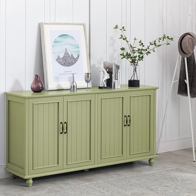 Scurrty 62'' Coffee Bar Cabinet Kitchen with Storage, Buffet Cabinet with Storage, Sideboard Buffet for Dinning Room, Kitchen & Living Room (4 Doors, Green)