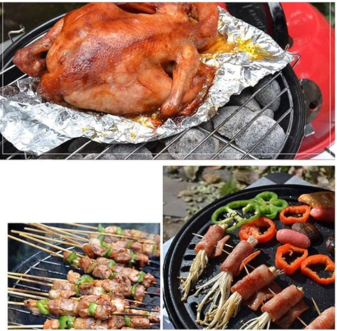 Barbecue Charcoal Grill Round Barbecue Grill with Lid Folding Portable Small Outdoor Charcoal BBQ Grill for Outdoor Cooking Picnic Charcoal BBQ Grill