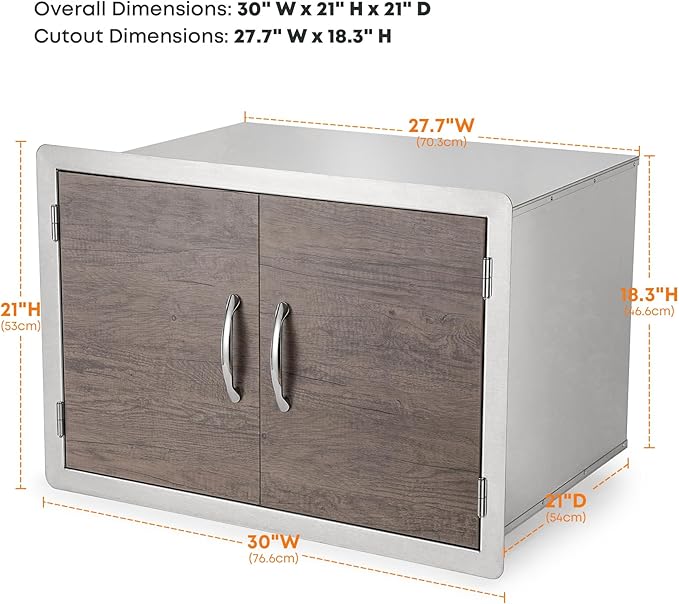 Stanbroil Double Door Dry Storage Pantry, 30-Inch Wood Grain Storage Cabinet BBQ Access Door for Outdoor Kitchen, BBQ Island and Grill Station