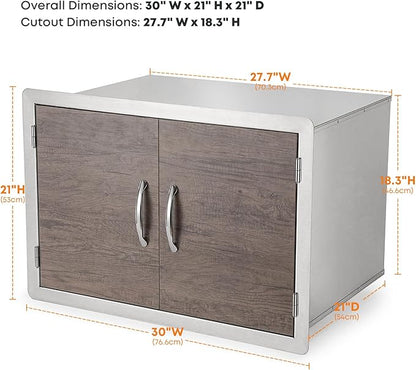 Stanbroil Double Door Dry Storage Pantry, 30-Inch Wood Grain Storage Cabinet BBQ Access Door for Outdoor Kitchen, BBQ Island and Grill Station
