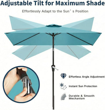 6.5' x 10' Rectangular Patio Umbrella Large Outdoor Market Umbrella w/UV Protection, Push Button Tilt and Crank Lift, Rectangle Table Umbrella for Garden, Deck, Pool, Patio, Sky Blue