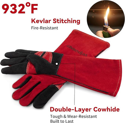 vclpower Welding Gloves 16 Inches 932°F Extreme Heat Fire Resistant Leather Forge Gloves for Mig, Tig, Stick, BBQ, Fireplace, Wood Stove, Furnace, Handling Dry Ice - Safety Work XL