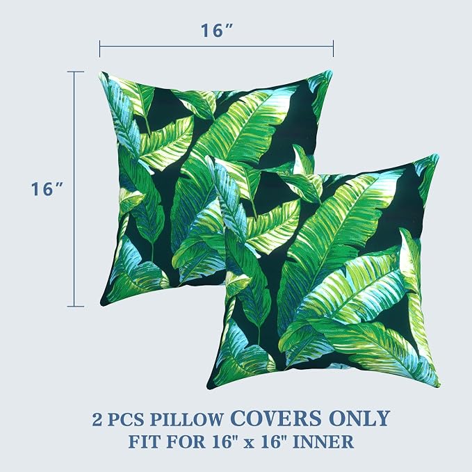 LVTXIII 2 Pack Outdoor Throw Pillow Covers for Patio Furniture, 16x16 Inch Square Pillow Case, Water-Repellent Cushion Covers for Garden, Porch, Sofa, Hanalei Lagoon