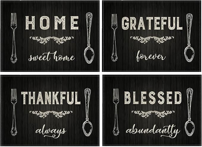 Vintage Style Placemats Set of 4 Home Sweet Home Rustic Home Decorative Table Mats Waterproof Heat Resistant Washable Non-Slip Place Mats for Dinner Room Kitchen Decor Table 12”×16”(Grey, 12”×16”)