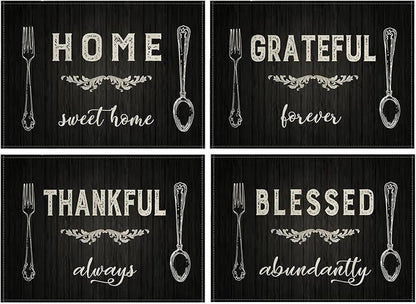Vintage Style Placemats Set of 4 Home Sweet Home Rustic Home Decorative Table Mats Waterproof Heat Resistant Washable Non-Slip Place Mats for Dinner Room Kitchen Decor Table 12”×16”(Grey, 12”×16”)