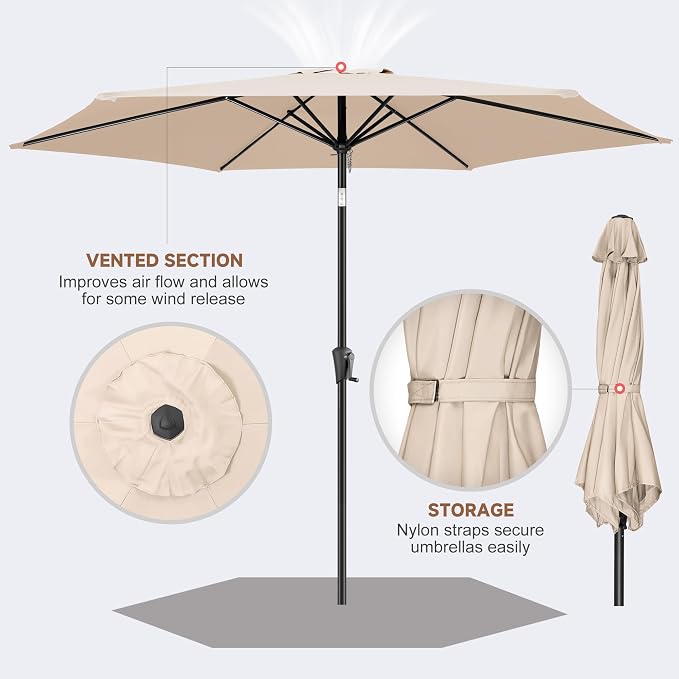 10 ft Patio Umbrella Outdoor with Push Button Tilt, Beige | UV Protection, Waterproof, Large Porch Deck Umbrella for Pool, Table, Garden, Backyard, Provides Shade