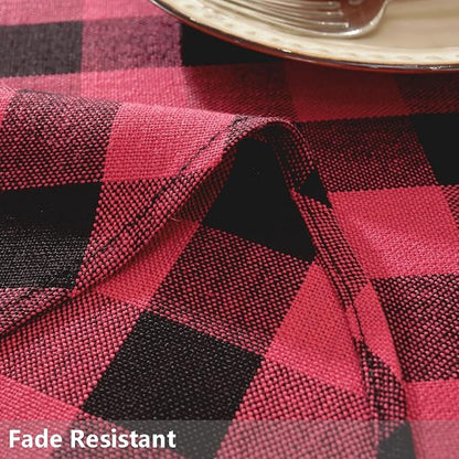 TruDelve Round Christmas Tablecloth 60 Inch Red and Black Checkered Cloth Tablecloths Circle Table Cloth (Red,60",Round)
