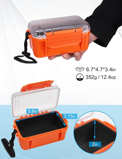 Hlotmeky Small Waterproof Box Dry Box - Floating Waterproof Containers with Padding & Clear Top, Protective Case Small Watertight Storage Box for Kayak Boat Orange Micro Case