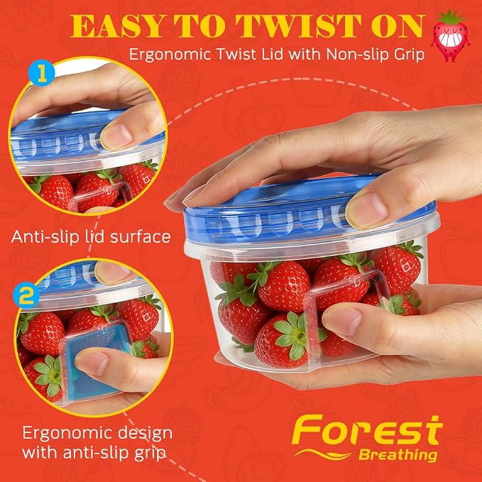 10 Pack 17oz Small Freezer Food Storage Containers with Twist Top Lids | BPA-Free Reusable Plastic Food Containers with Screw on Lids for Meal Prep, Soup, Snacks, Leftovers, Yogurt & Small Portions