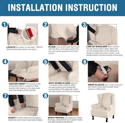 H.VERSAILTEX Wingback Chair Covers Polyester Spandex Plush Wing Chair Slipcover 1 Piece High Stretch Wing Back Chair Slipcovers Sofa Cover Furniture Cover with Elastic Bottom, Cream