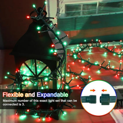 500 LED Red & Green String Lights, 46ft 16 Modes Plug in Christmas Lights, Waterproof Connectable Color Changing Cluster Lights for Indoor Outdoor Party Holiday Decor