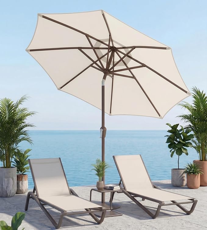 10FT Patio Umbrella, Outdoor Umbrella with Push Button Tilt and Crank, 8 Sturdy Ribs, UV Protection & Waterproof Market Umbrella for Pool, Backyard, Beach,Deck