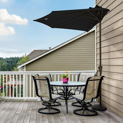 JEAREY 9ft Half Umbrella Outdoor Patio Umbrella Market Umbrellas with Crank, 1/2 Round Wall Umbrella 5 Sturdy Ribs UV Protection for Pool Garden Balcony Deck, Black