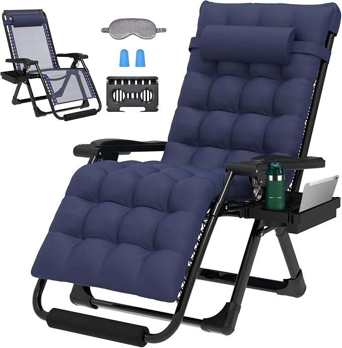 29In XL Zero Gravity Chair, 440LBS with Cushion | Anti Gravity Recliner Lounge Chair with Aluminum Alloy Lock & Footrest, 90-170° Adjustable, for Lawn Patio Indoor Outdoor