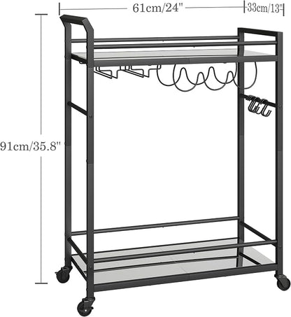 3 Tier Bar Cart, Small Beverage Cart, Mini Bar Cart with Wine Rack, Home Bar Serving Cart with Wheels for Kitchen Dining Living Room (Black, Mirrored) GBC106BU