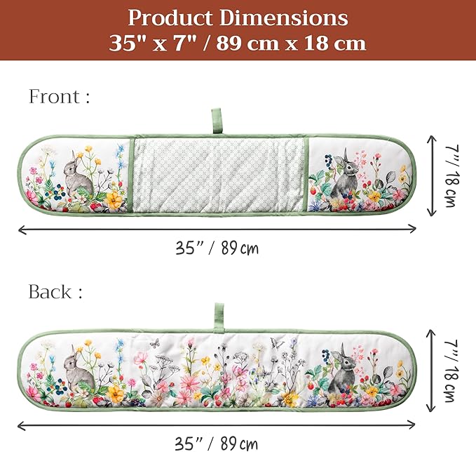 Maison d' Hermine Double Oven Mitts 100% Cotton 7"x35" Double Oven Mitt Heat Resistant BBQ Cooking Gloves with Loop Baking Grilling Kitchen Hotel Home Farmhouse Spring Summer (Printemps)