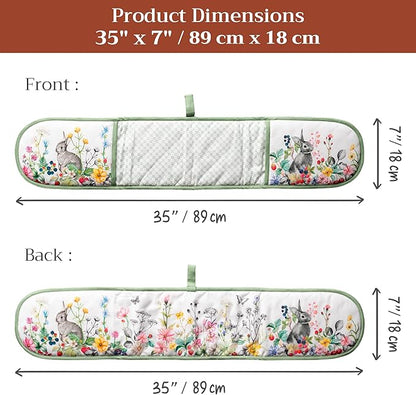 Maison d' Hermine Double Oven Mitts 100% Cotton 7"x35" Double Oven Mitt Heat Resistant BBQ Cooking Gloves with Loop Baking Grilling Kitchen Hotel Home Farmhouse Spring Summer (Printemps)