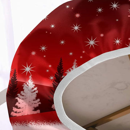 Merry Christmas Fitted Oval Tablecloths, Happy New Year Moon Santa Deer Wrinkle Resistant Table Covers, Fits 54x76 In, Elastic Edged for Xmas Outdoor Party and Dinner Use
