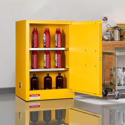 VEVOR Flammable Cabinet, 23.2 x 18.1 x 35.4 Inch, 13 Gallon Flammable Storage Cabinet with Adjustable Shelf, Cold-Rolled and Galvanized Steel Fire Cabinets, for Commercial Industrial Home Use, Yellow