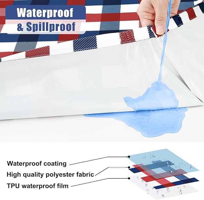 Smiry 5FT Picnic Table Cover with Bench Covers, Elastic Fitted Tablecloth | Waterproof Washable Rectangle Tablecloths ,Buffalo Plaid Tablecloth for Dining, Camping, Outdoor (Red & Blue, 30" x 60")