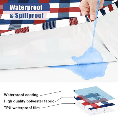 Smiry 5FT Picnic Table Cover with Bench Covers, Elastic Fitted Tablecloth | Waterproof Washable Rectangle Tablecloths ,Buffalo Plaid Tablecloth for Dining, Camping, Outdoor (Red & Blue, 30" x 60")