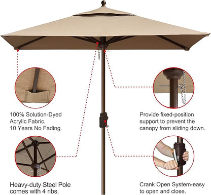 EliteShade USA 10-Year-Non-Fading 6x6Ft Square Market Patio Umbrella, UPF 50+ UV Protection Performance Sun Umbrella, Heavy Duty Commercial Grade Outdoor Table Umbrella with Crank, Windproof Vented Top for Garden, Pool, Deck and Outdoor Playsets, Heath...