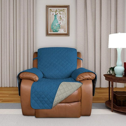 PureFit Reversible Recliner Chair Covers Couch Covers for Dogs, 28 in | Peacock Blue/Beige, Water Resistant Couch Protector, Washable Pet Couch Cover with Non Slip and Elastic Straps For Kids