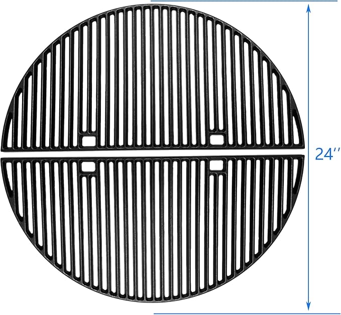 24" Cast Iron Heavy Duty Half-Moon Grates for BGE, Big Green Egg XL, Weber Summit Kamado E6, S6 Joe Big Joe I, II III Smokers 24" Charcoal Grill and Fire Pit 24" Grill Grid