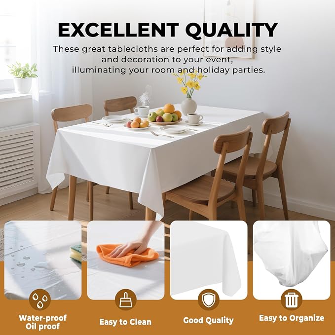 54 Inch X 300 Feet Plastic Table Cover Roll Premium Disposable Plastic Tablecloth for All Type/Shape Tables | Picnic, Party, Banquet, Birthdays, Weddings (White, 54 Inch X 300 Feet)