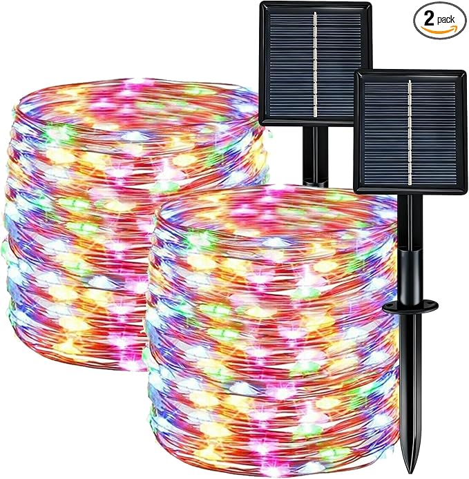 Solar String Lights Outdoor Waterproof 2 Pack Total 66ft 200LED 8 Modes Twinkle Lights Solar Fairy Lights for Patio, Garden Yard Party Wedding Tree Christmas Halloween Decoration, Multicolor