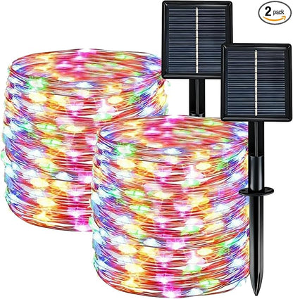Solar String Lights Outdoor Waterproof 2 Pack Total 66ft 200LED 8 Modes Twinkle Lights Solar Fairy Lights for Patio, Garden Yard Party Wedding Tree Christmas Halloween Decoration, Multicolor