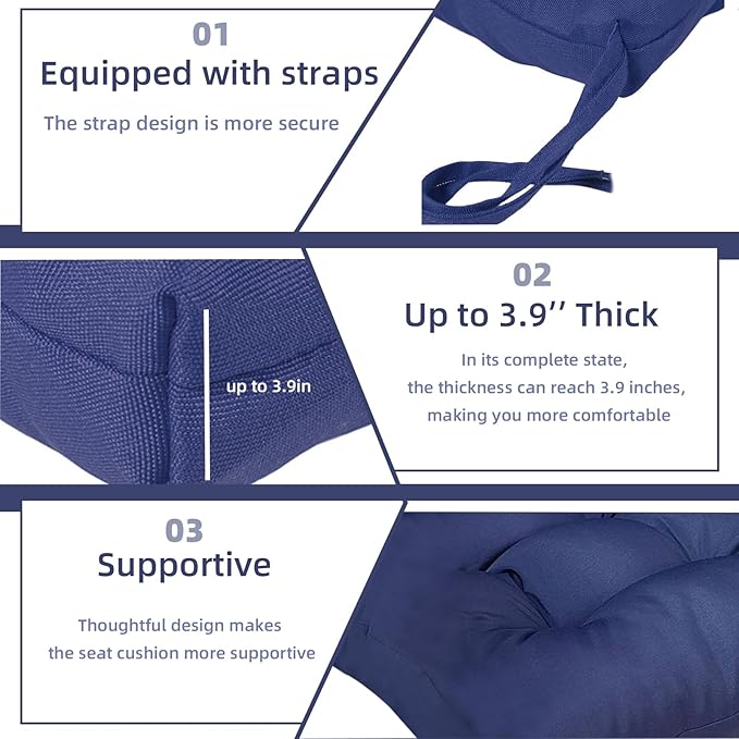Outdoor Wicker Chair Cushions Set of 2 Waterproof Replacement High Back Seat Pad for Patio Furniture Garden Thicken Outdoor Patio Chair Cushion Navy Blue,41.7"*20.8"*3.9"