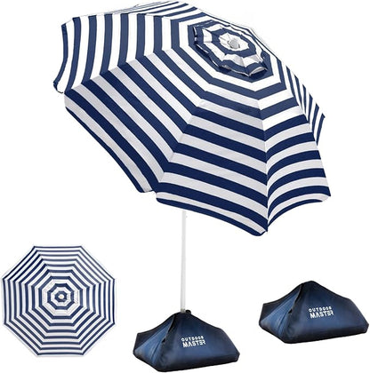 OutdoorMaster 7.2ft Beach Umbrellas for Sand with Sandbag & Anchor | 7.2ft Adjustable Umbrella for Beach, Wind Resistant, Portable UPF50+ Sunshade with Carry Bag for Patio