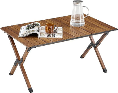 1-piece Folding Outdoor Table,Lightweight Aluminum Roll-up Rectangular Table for Indoor, Outdoor Camping, Picnics,Beach,Backyard, BBQ, Party, Patio, Brown