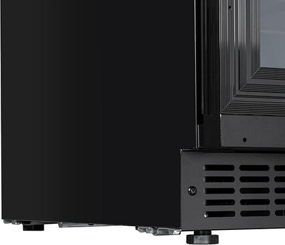 KoolMore Reserve 15 in. Under-Counter Panel Ready Dual Zone Built-in Wine Cooler with 23 Bottle Capacity and Wooden Shelves in Black, ETL Listed (KM-CW28DZ-WPR)