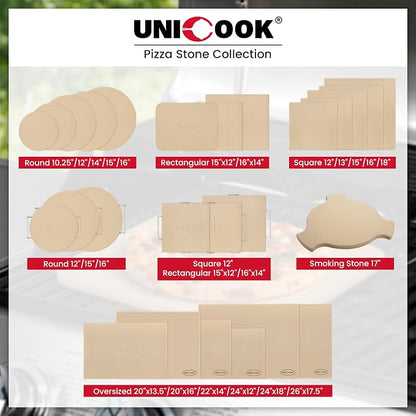 Unicook Pizza Stone, Heavy Duty Cordierite Pizza Pan for Oven and Grill, Thermal Shock Resistant Baking Stone for Bread, 15 X 12 Inch Rectangular, 6.8 lbs (Pack of 2)