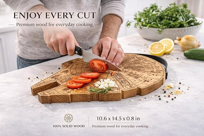 Millenium Falcon Inspired Wooden Cutting Board, Wood Cutting Boards for Kitchen, Non Toxic Hardwood Cutting Board, Wooden Chopping Board, Charcuterie Cheese Serving Board, Sci Fi Gift
