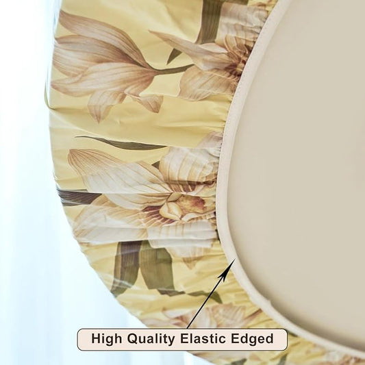 LIBERECOO Round Vinyl Fitted Tablecloth with Flannel Backing Elastic Edge Table Cover Waterproof Stain-Resistant Wipeable Tablecloths Fits 45-56 Inch Round Tables