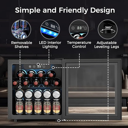 Electactic Wine Fridge Freestanding Counter-top 12 Bottles, 50 Cans Wine Cellar Drink Cooler for Soda, Canned Beer, Adjustable Digital Temperature Control for Home Dorm Office, Black