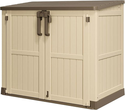 36 Cu Ft Resin Outdoor Storage Shed, Weatherproof Horizontal Outdoor Storage Cabinet with Dual Lock Door for Backyard, Patio, Garage, Garden(Brown-Beige)