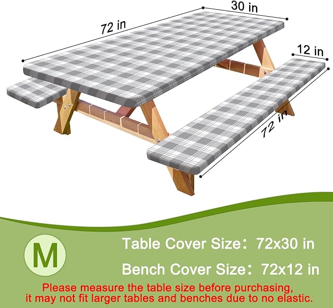 Picnic Table and Bench Cover Set, Waterproof Fitted Elastic Cloth | Portable Camping Essentials With Built-In Storage Pocket And Waterproof Fabric For Outdoor RV Or Picnic Table Use
