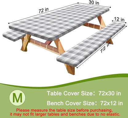 Picnic Table and Bench Cover Set, Waterproof Fitted Elastic Cloth | Portable Camping Essentials With Built-In Storage Pocket And Waterproof Fabric For Outdoor RV Or Picnic Table Use
