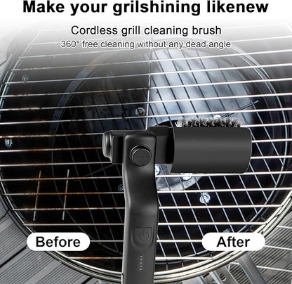 Electric Grill Brush for Outdoor, 180°Adjustable Rechargeable Cordless BBQ Grill Cleaner Brush, 3-Speed Power Rotary Grill Cleaning Brush, Reinforced Steel Bristles for Gas Charcoal Barbecue Grates