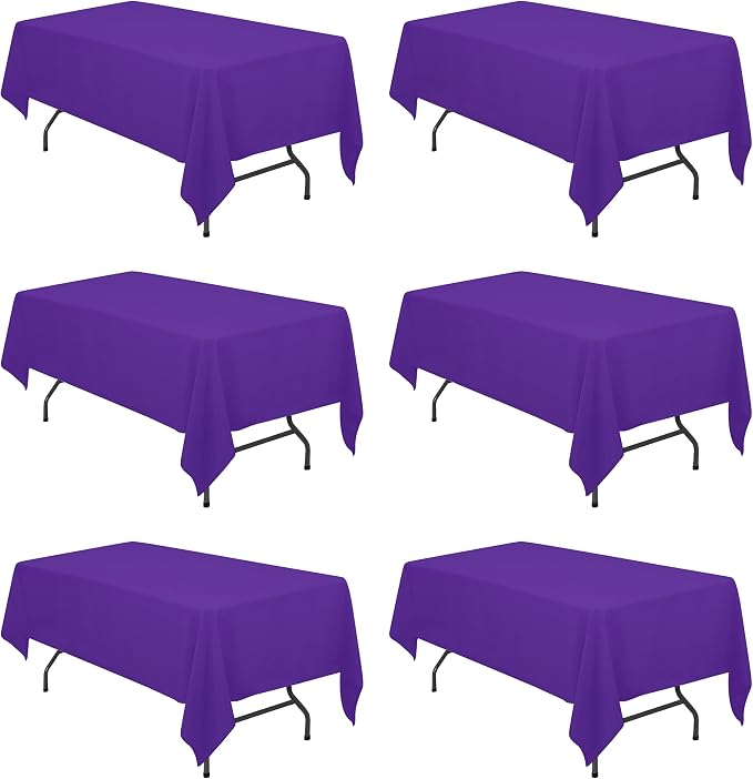 BRILLMAX 6 Pack Purple Tablecloths 60x102 Inch for 6ft Rectangle Tables | 150 GSM Polyester Fabric, 15" Standard Drop, Water, Stain & Wrinkle Resistant Cloth Cover for Wedding Reception Banquet Party
