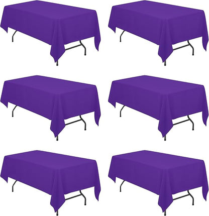 BRILLMAX 6 Pack Purple Tablecloths 60x102 Inch for 6ft Rectangle Tables | 150 GSM Polyester Fabric, 15" Standard Drop, Water, Stain & Wrinkle Resistant Cloth Cover for Wedding Reception Banquet Party