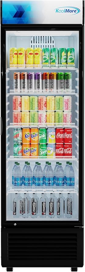 KoolMore 26 in. Commercial Glass Door Merchandiser Refrigerator with LED Lights, 15 cu. ft. in Black, ETL Listed (KM-MDR-1GD-15C)